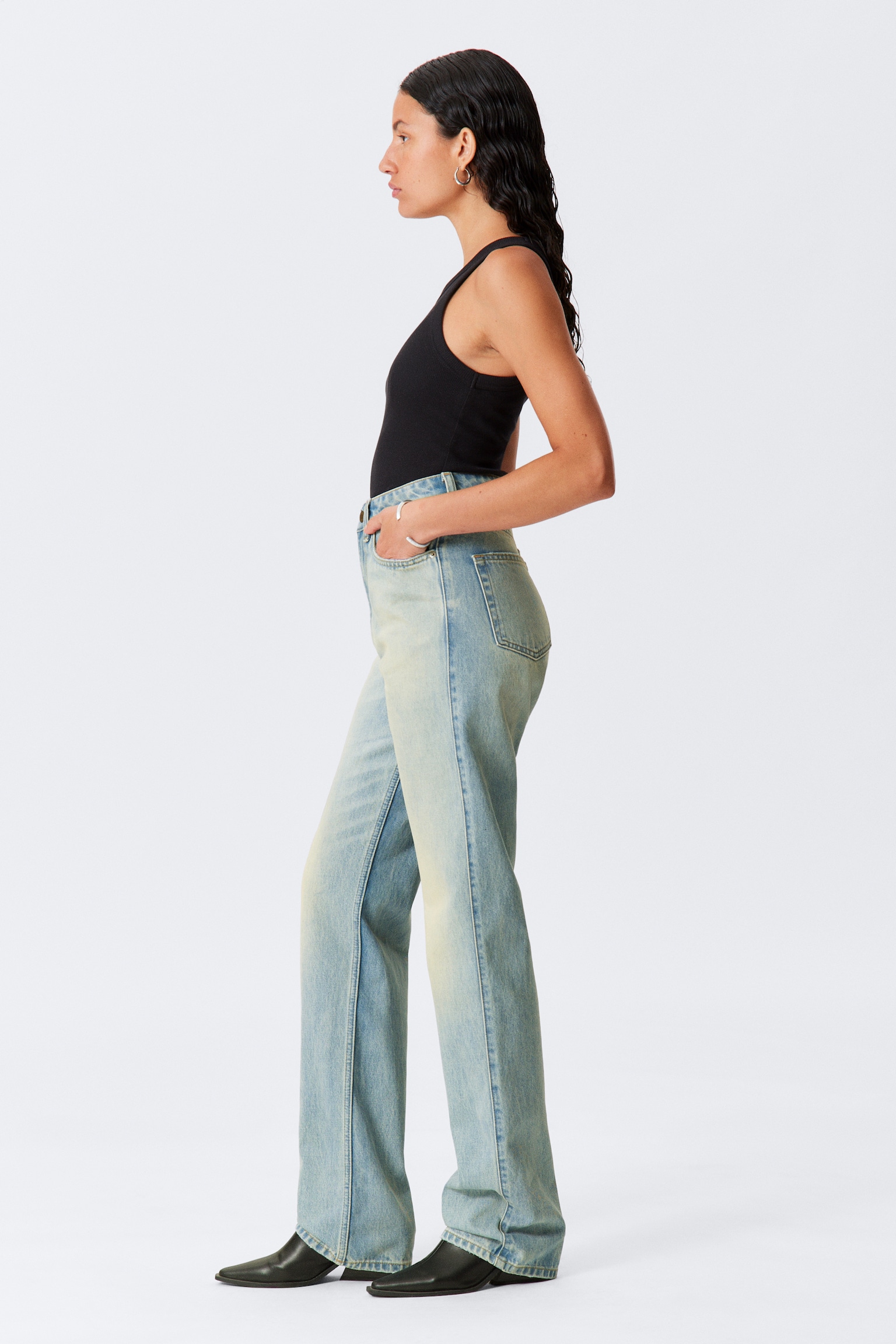 Rowe Super High Waisted Regular Straight Leg Jeans - Port Blue - Svetlomodrá/2000 Blue - Medium Blue/Iron Blue - Medium Blue/Compact Blue - Dark Blue/Echo Black - Black/Nobel Blue - Medium Blue - 7