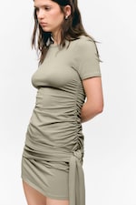 Khaki Green - Draped Tie-Front Mini Dress - 2