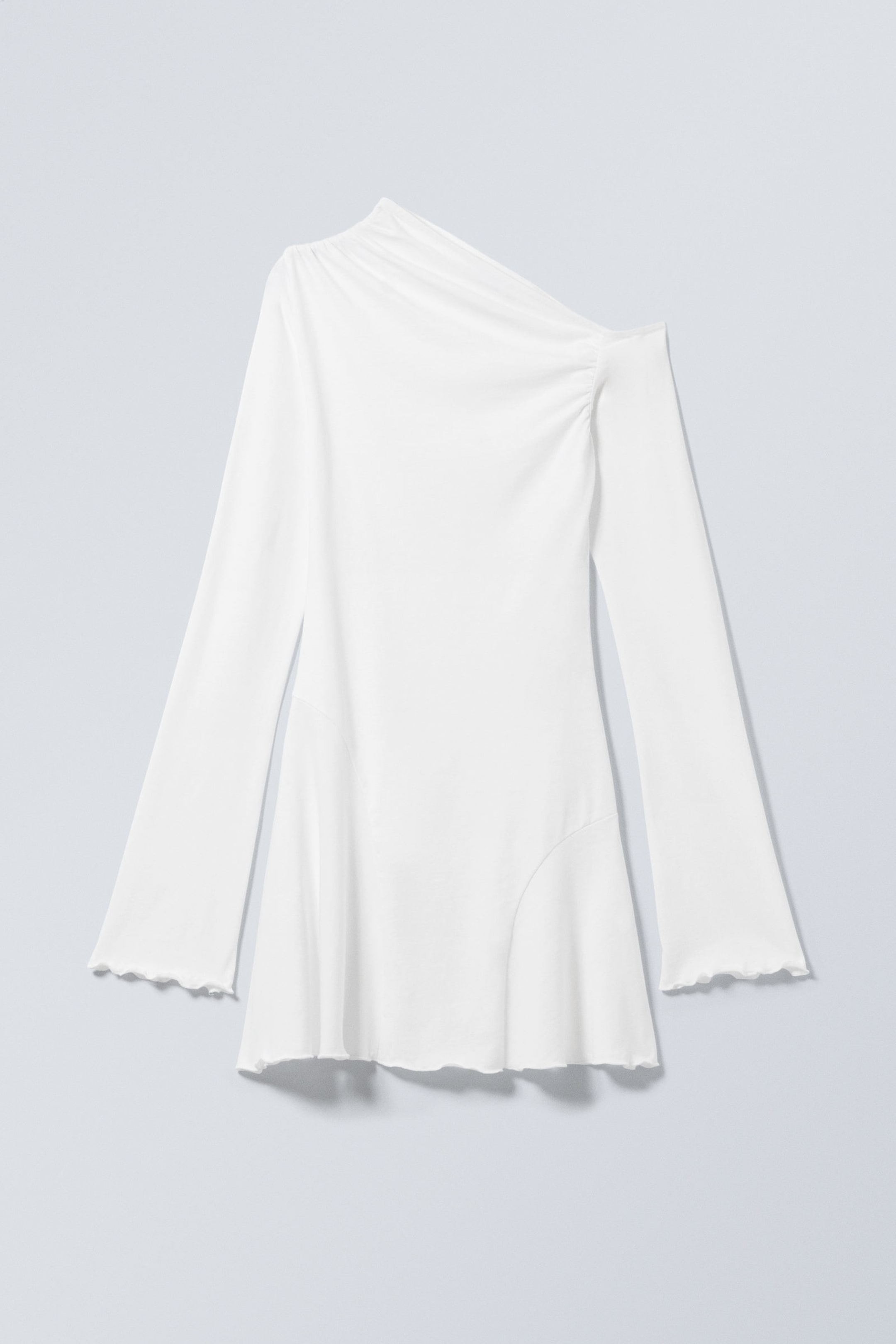 Weiß - Asymmetrisches Baumwoll-Minikleid mit Drapierung - 1