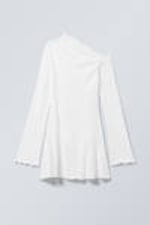 White - Asymmetric Cotton Mini Drape Dress - 0