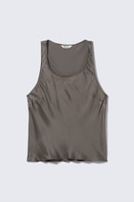 Mörk mullvad - Lång smal singlet i satin - 0