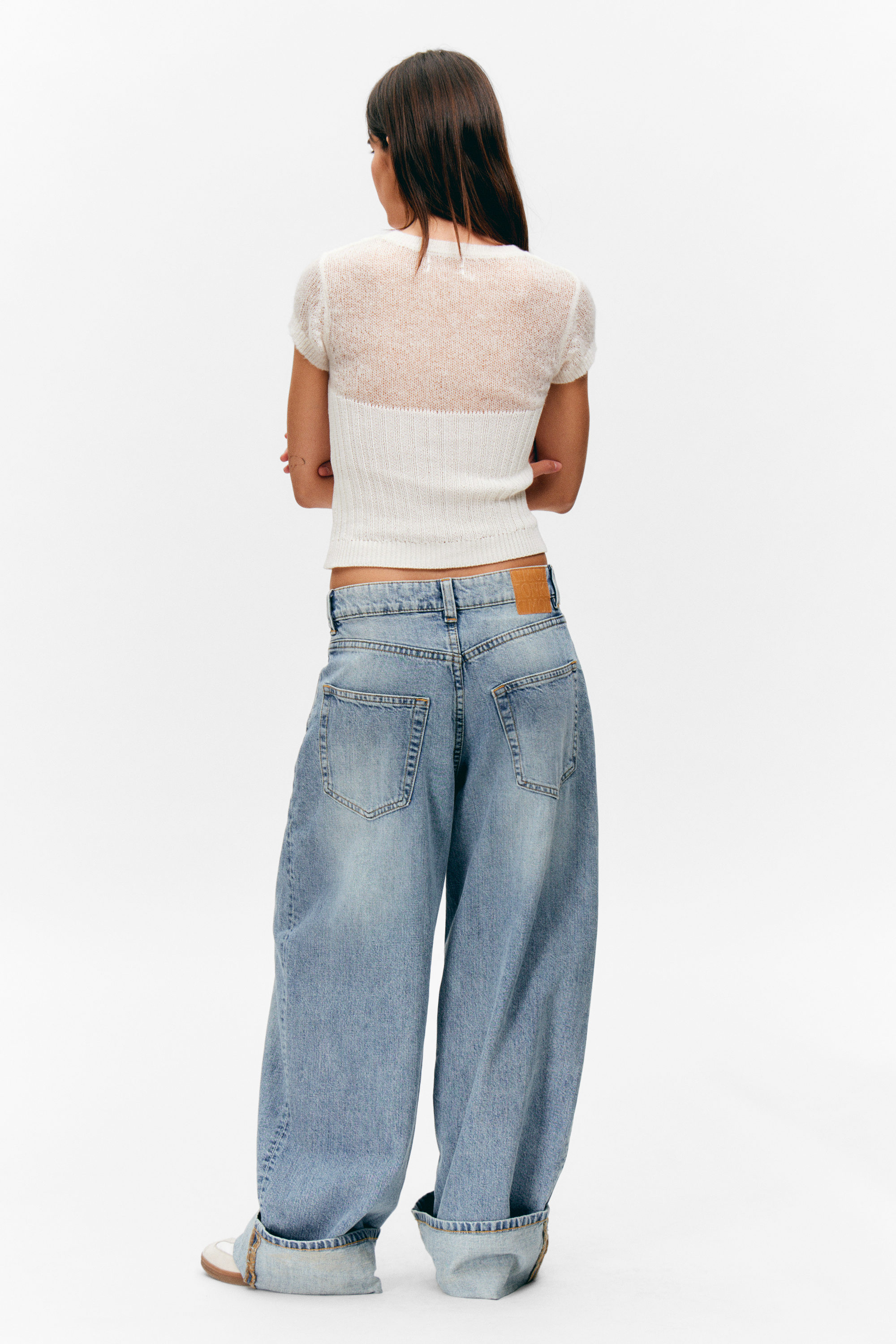 White - Short-Sleeved Knitted Layered Top - 2
