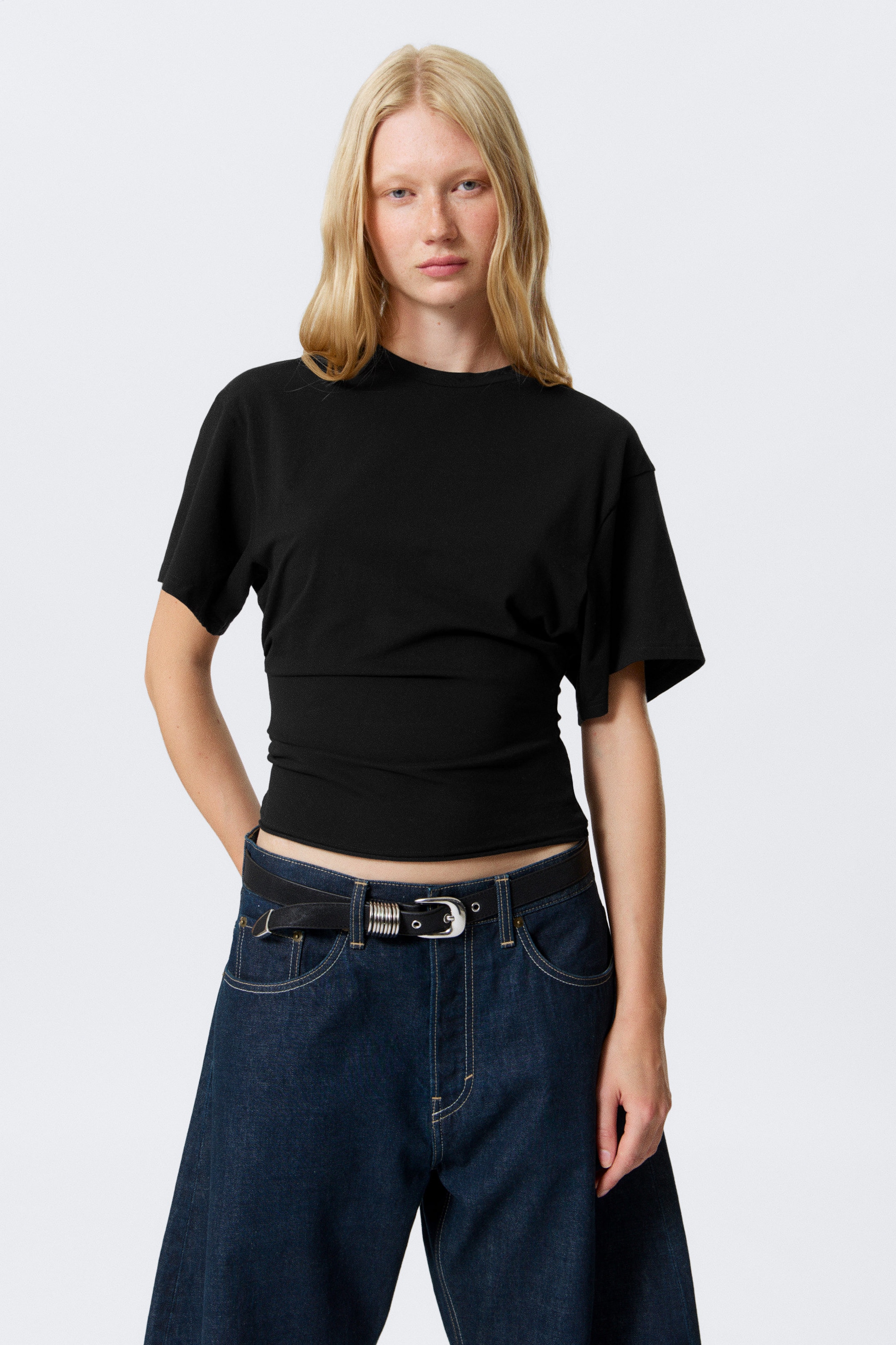 Black - DRAPED FITTED T-SHIRT - 1