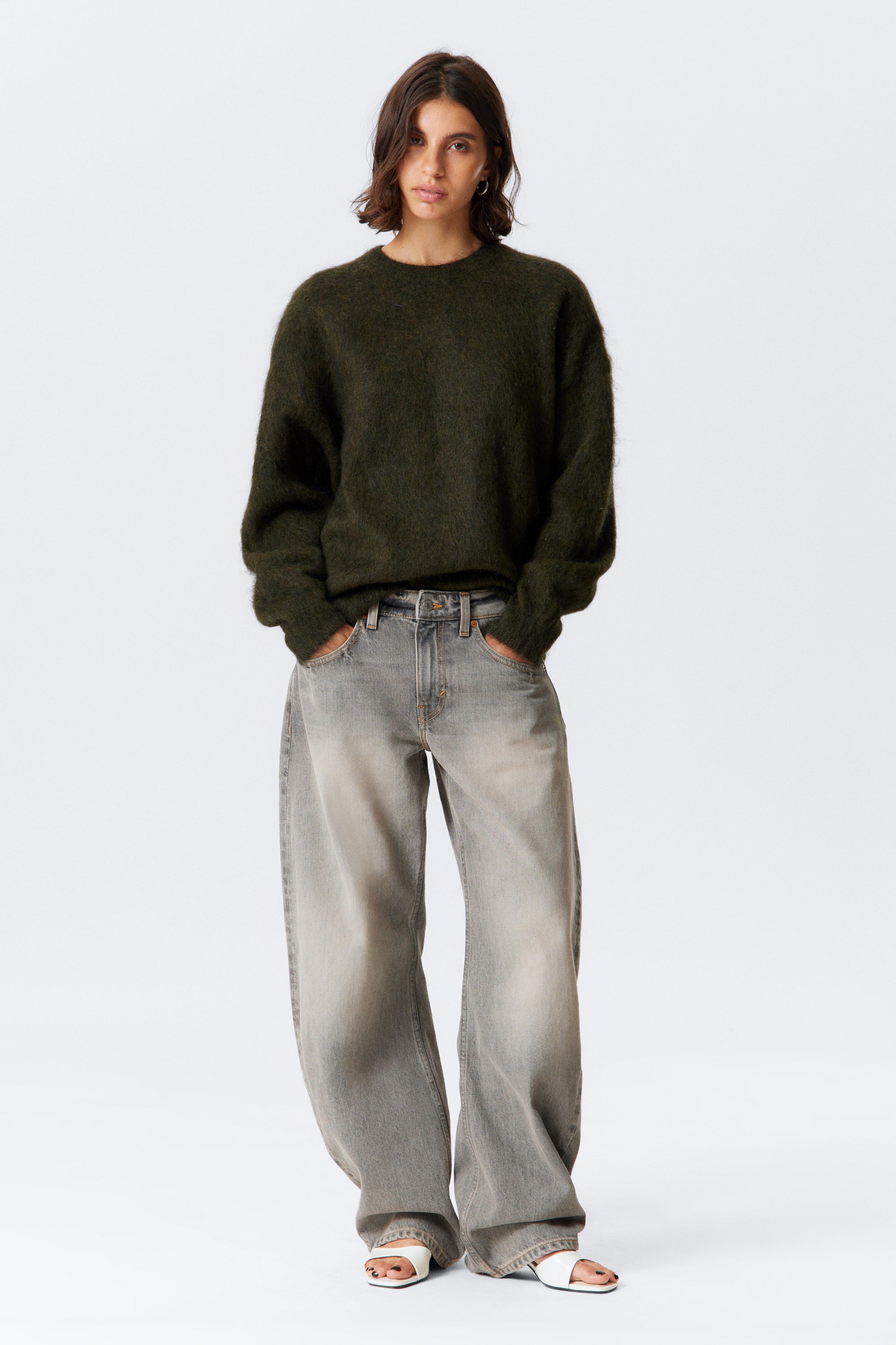 Dark Green - Oversized Knitted Mohair Blend Sweater - 2