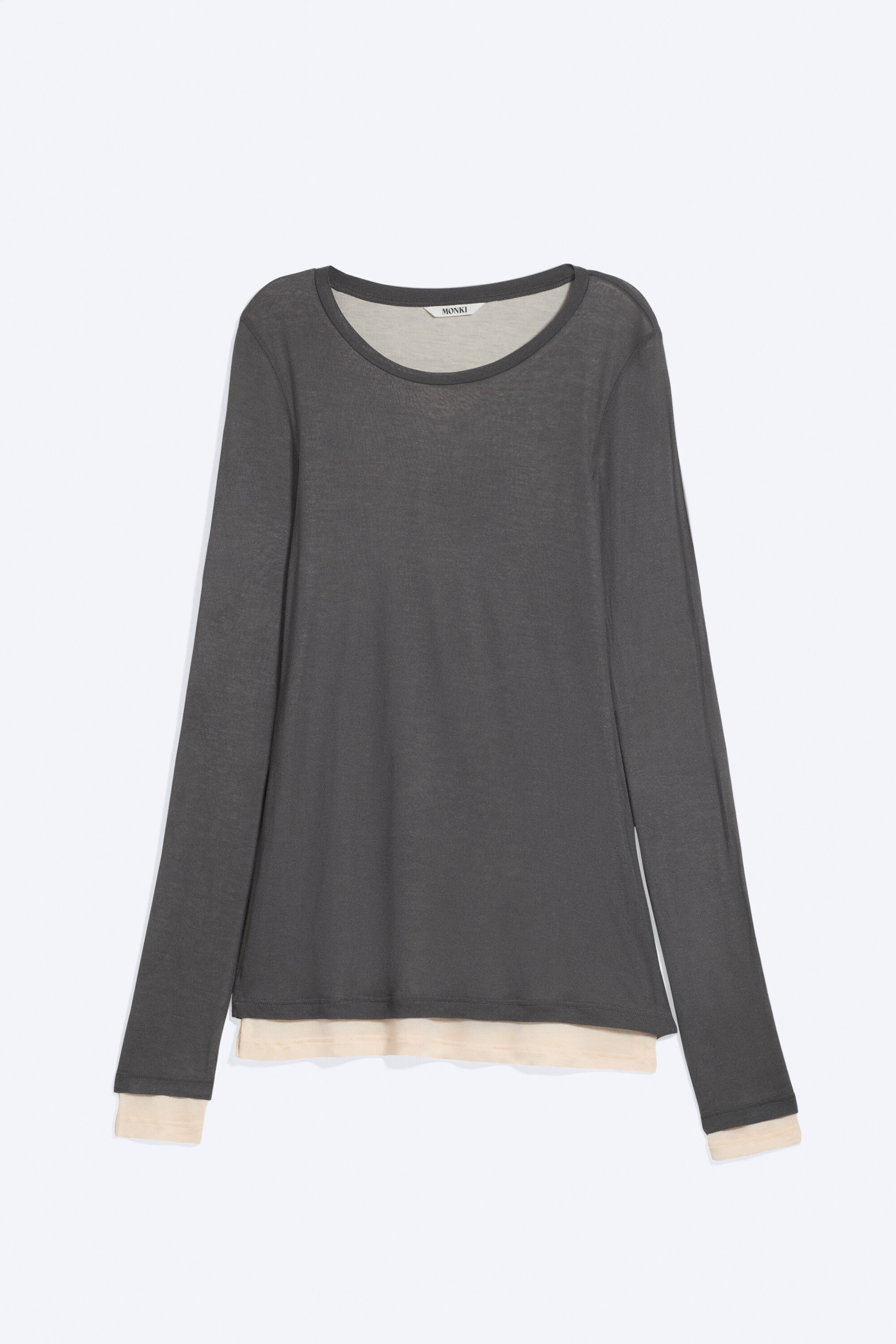 Dark Grey/Beige - Slim Double-Layer Jersey Top