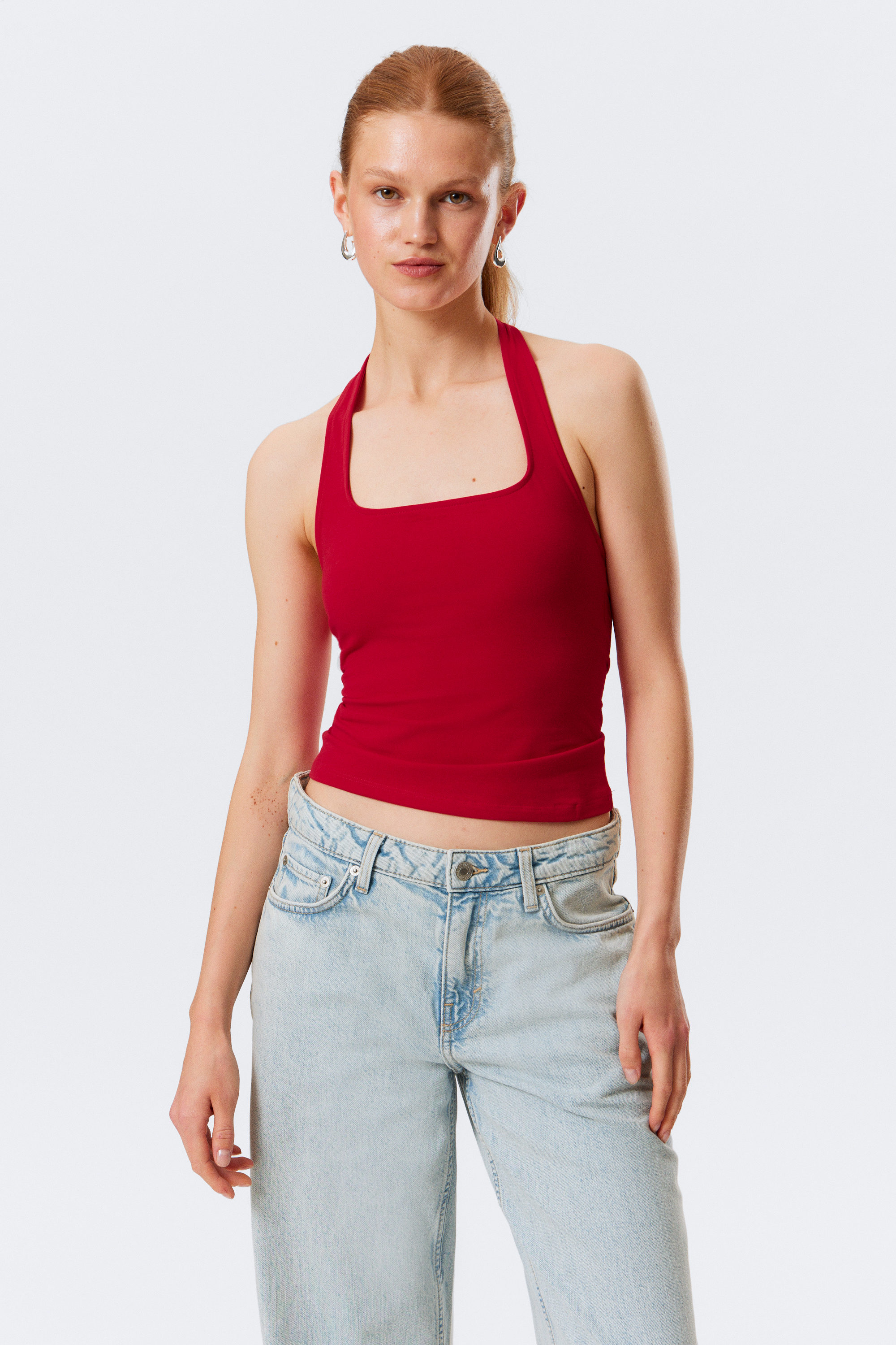 Red - Square Neck Halter Top - 1