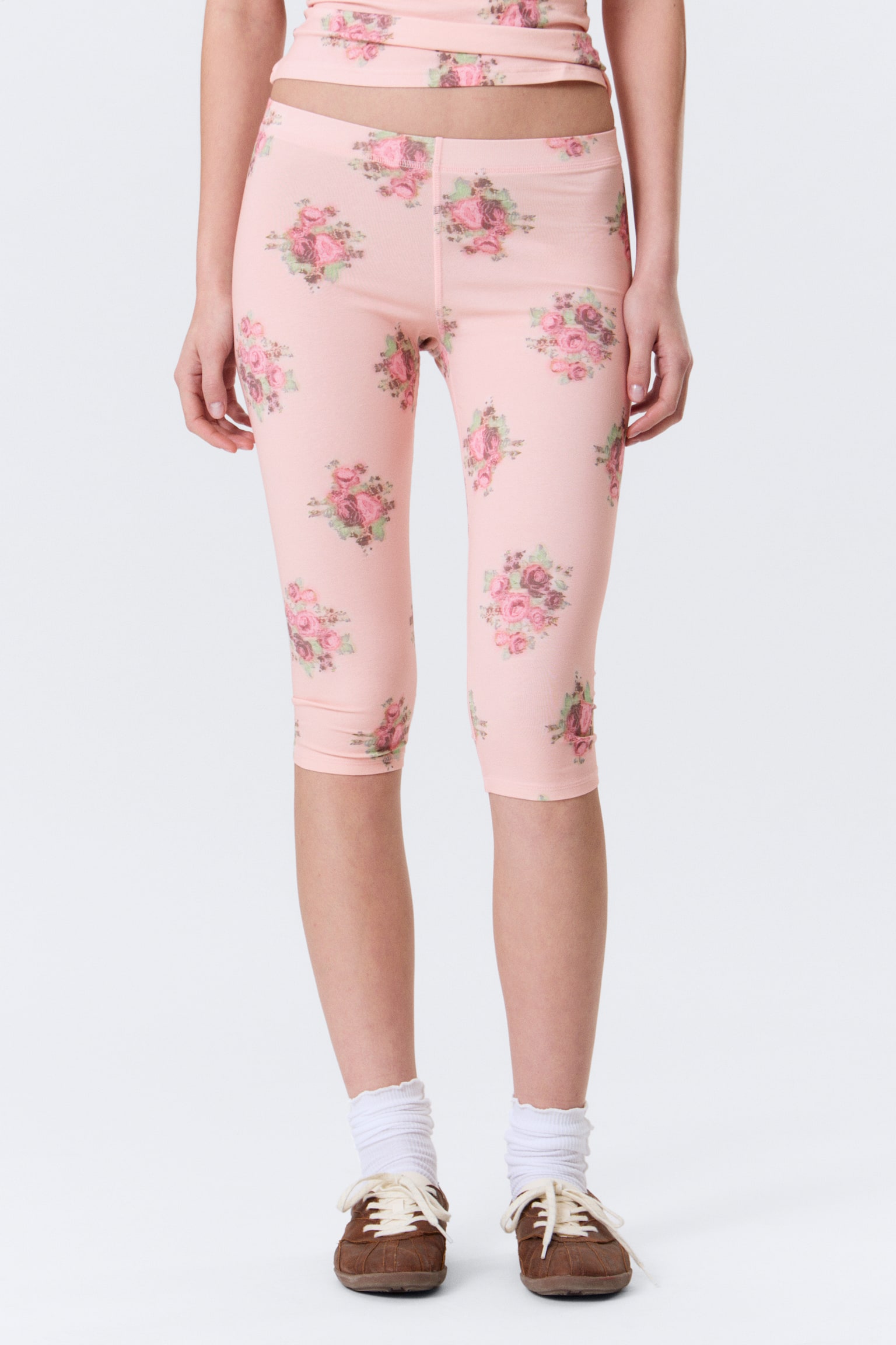 Legging capri taille mi-haute doux - Rose clair – Floral/Gris chiné/Noir - 3