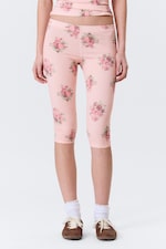 Light Pink - Floral - Soft Mid Rise Capri Leggings - 1
