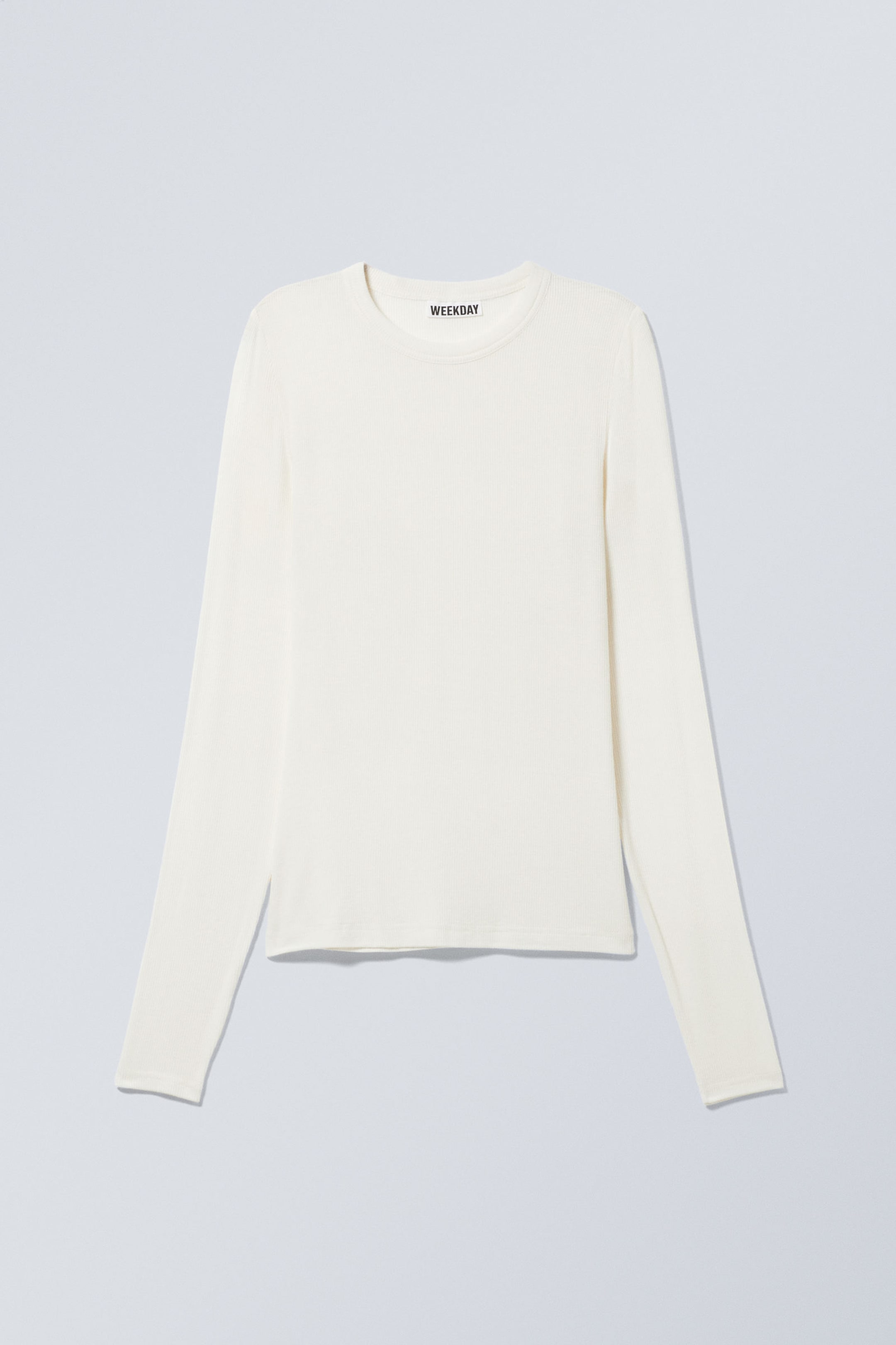 Weiß - Dünnes, geripptes Longsleeve - 0
