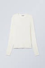 Weiß - Dünnes, geripptes Longsleeve - 0