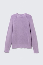 Washed Purple Melange - Relaxed Knitted Cotton Sweater - 4