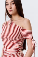Rayures rouge/blanc - Haut asymétrique froncé - 2