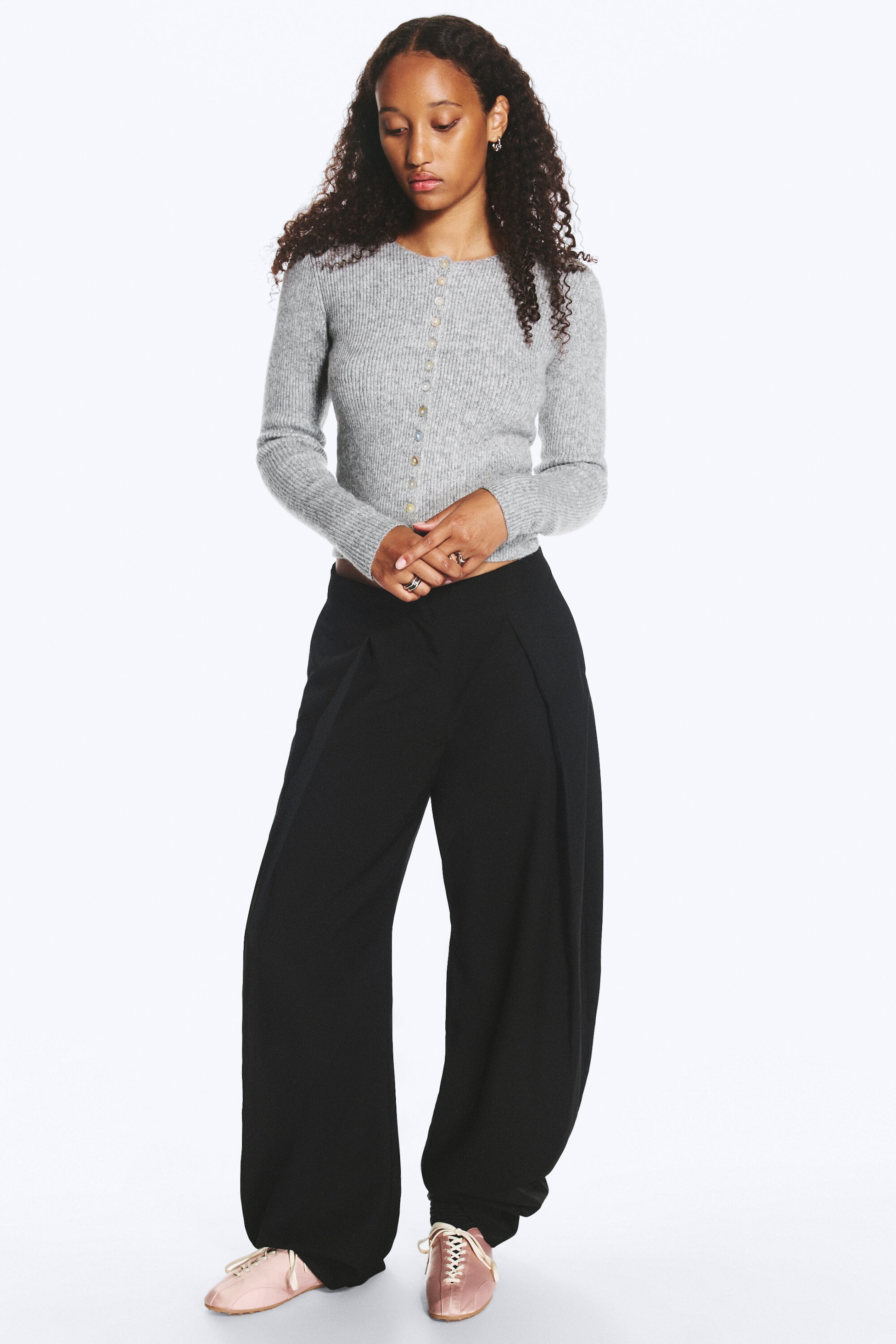 Grey Melange - Knitted Cardigan - 2