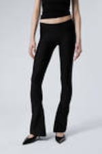 Black - Flared Split Hem Nylon Leggings - 1