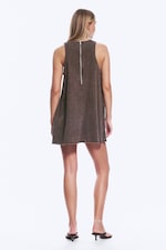Washed Dark Brown - Sleeveless Cotton Twill Mini Dress - 3