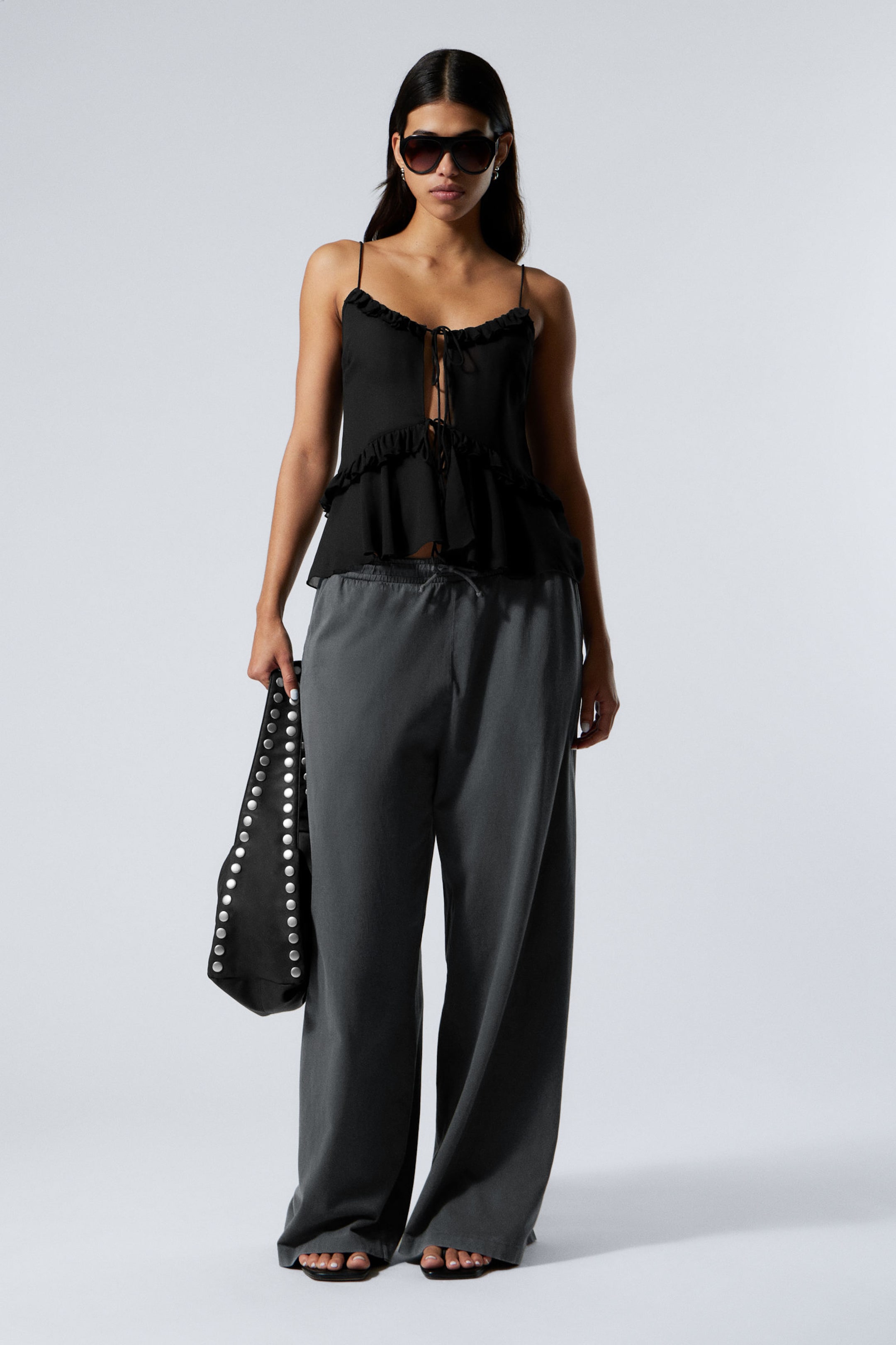 Black - Frilled Strap Top - 2