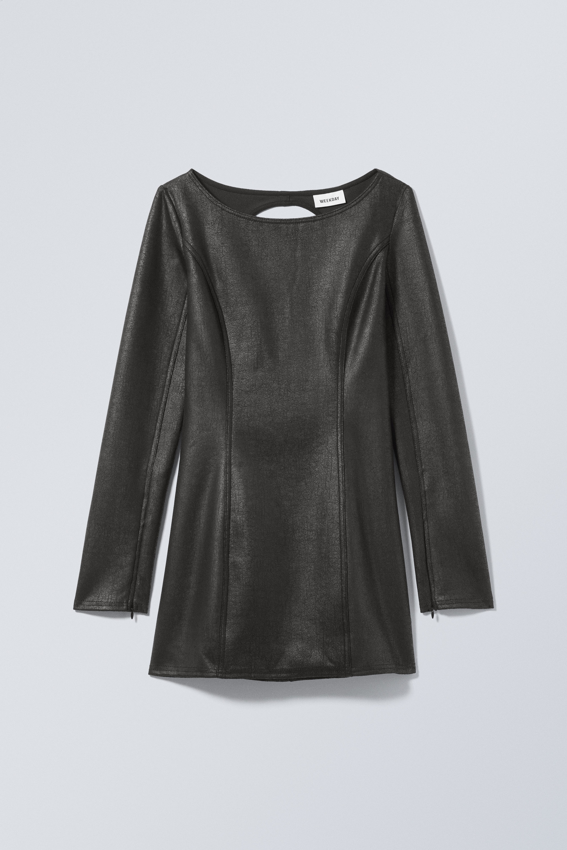 Noir - Robe courte en cuir synthétique enduit Valia - 0
