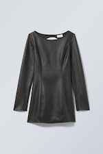 Noir - Robe courte en cuir synthétique enduit Valia - 0