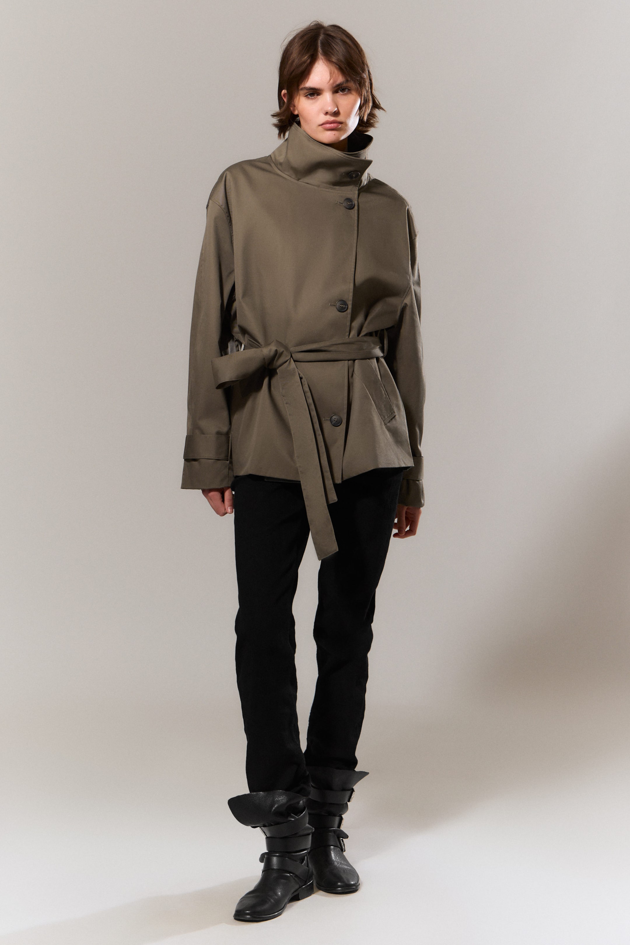 Gris cendré - Trench court oversize à col cheminée - 4