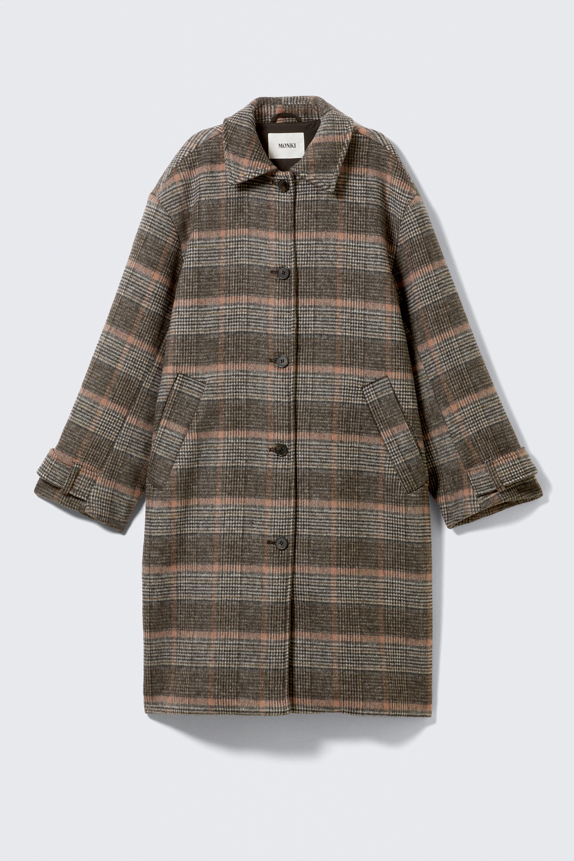 Knee-Length Single-Breasted Coat - Dusty Mole Check/Black/Dusty Dark Grey Melange