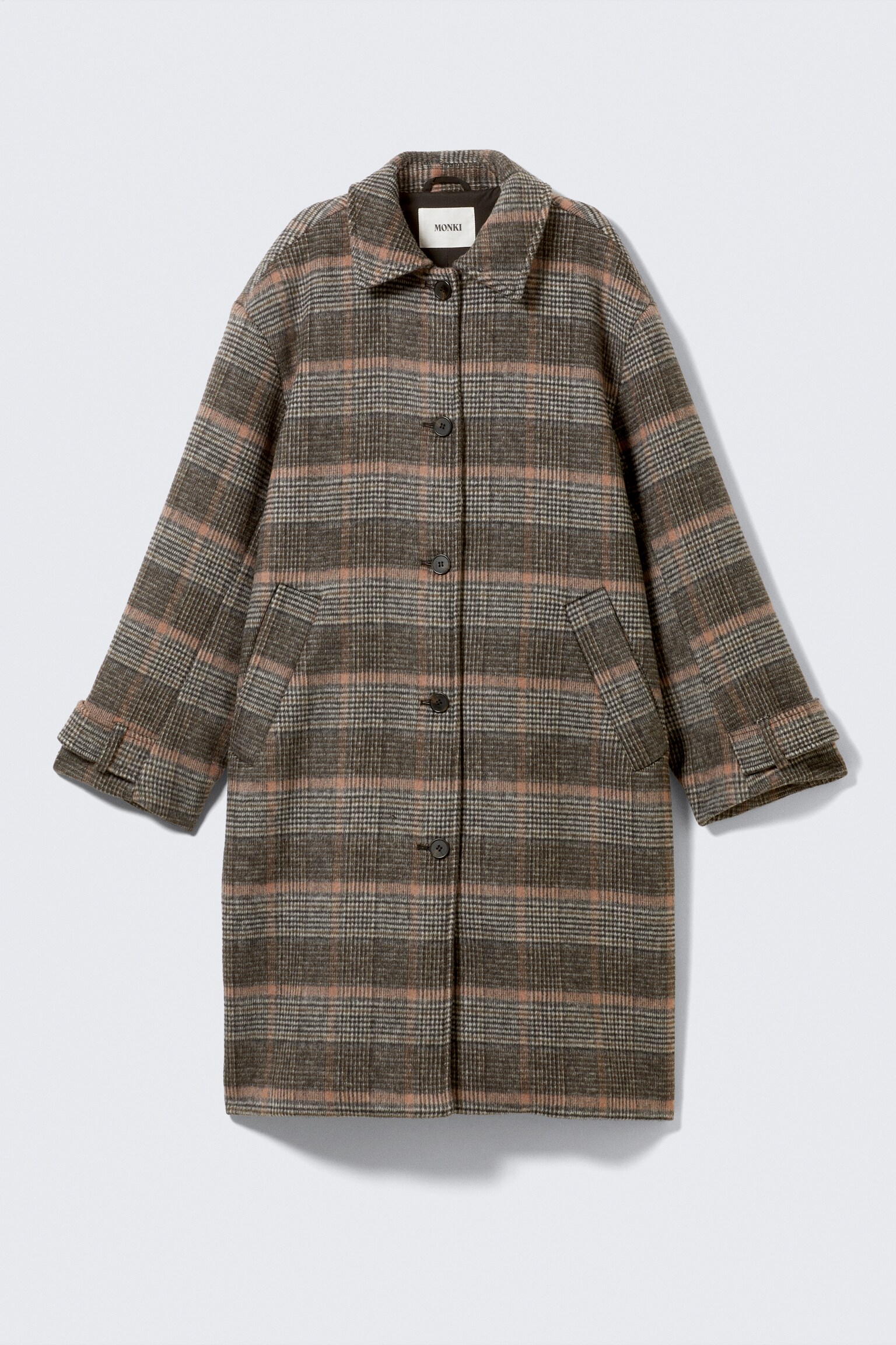 Knee-Length Single-Breasted Coat - Dusty Mole Check/Black/Dusty Dark Grey Melange - 2