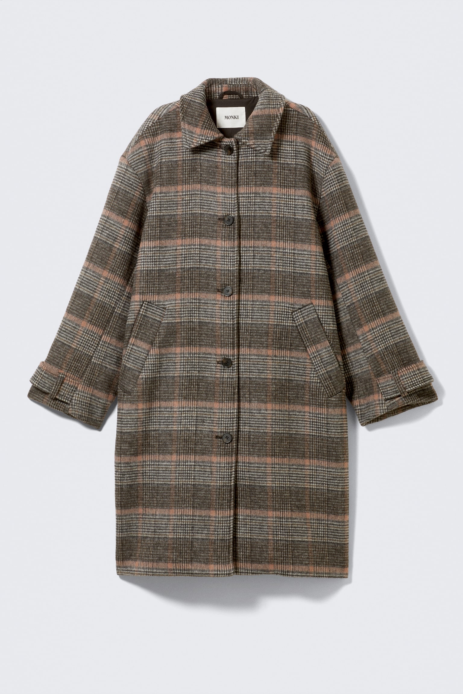 Knee-Length Single-Breasted Coat - Dusty Mole Check/Dusty Dark Grey Melange - 2