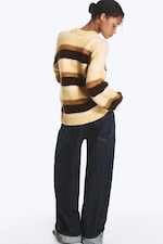 Rayures jaune fané & marron - Pull en maille duveteuse coupe décontractée - 0