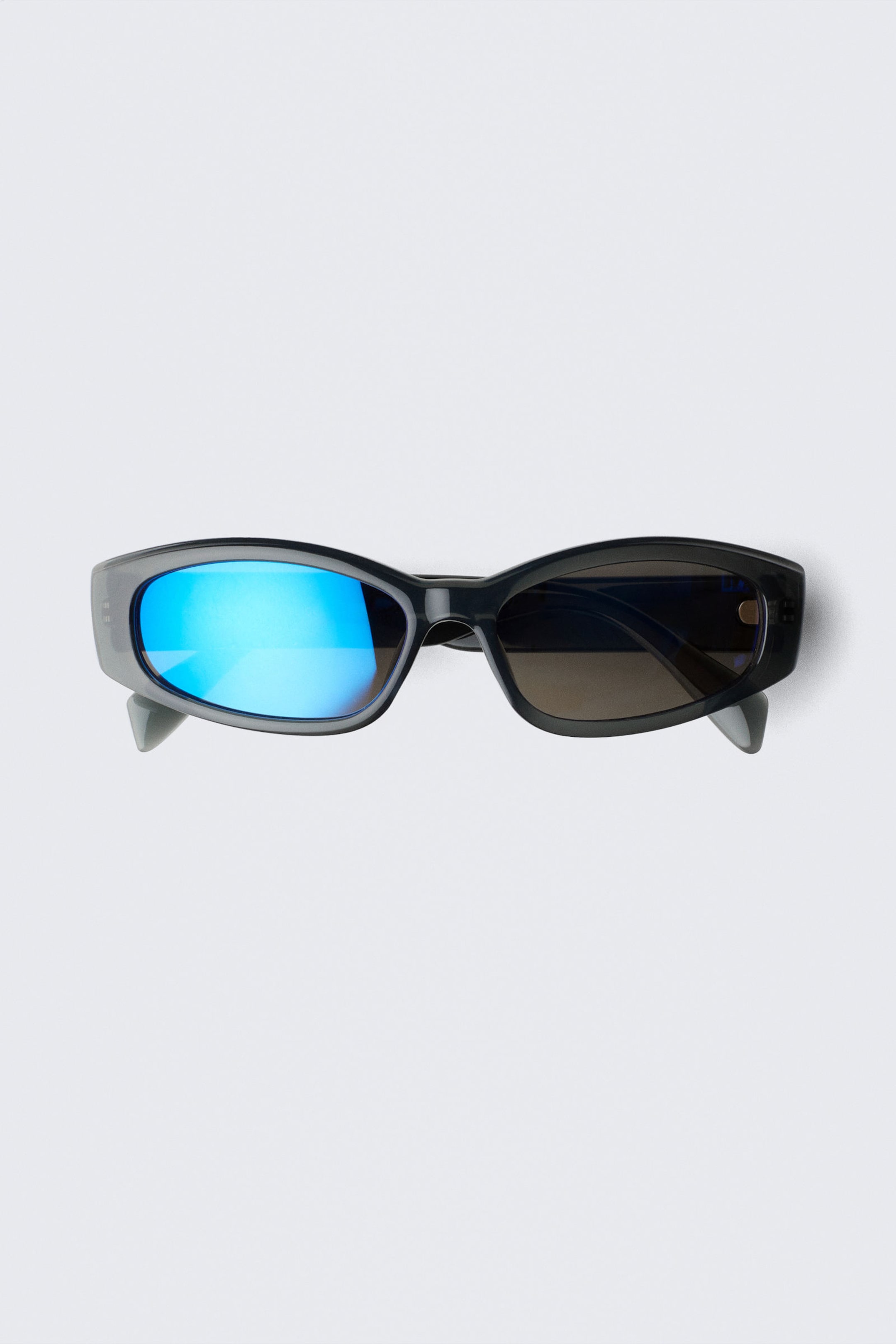 Donkergrijs - Blauwe glazen - Slide Curved Frame Unisex Sunglasses - 2