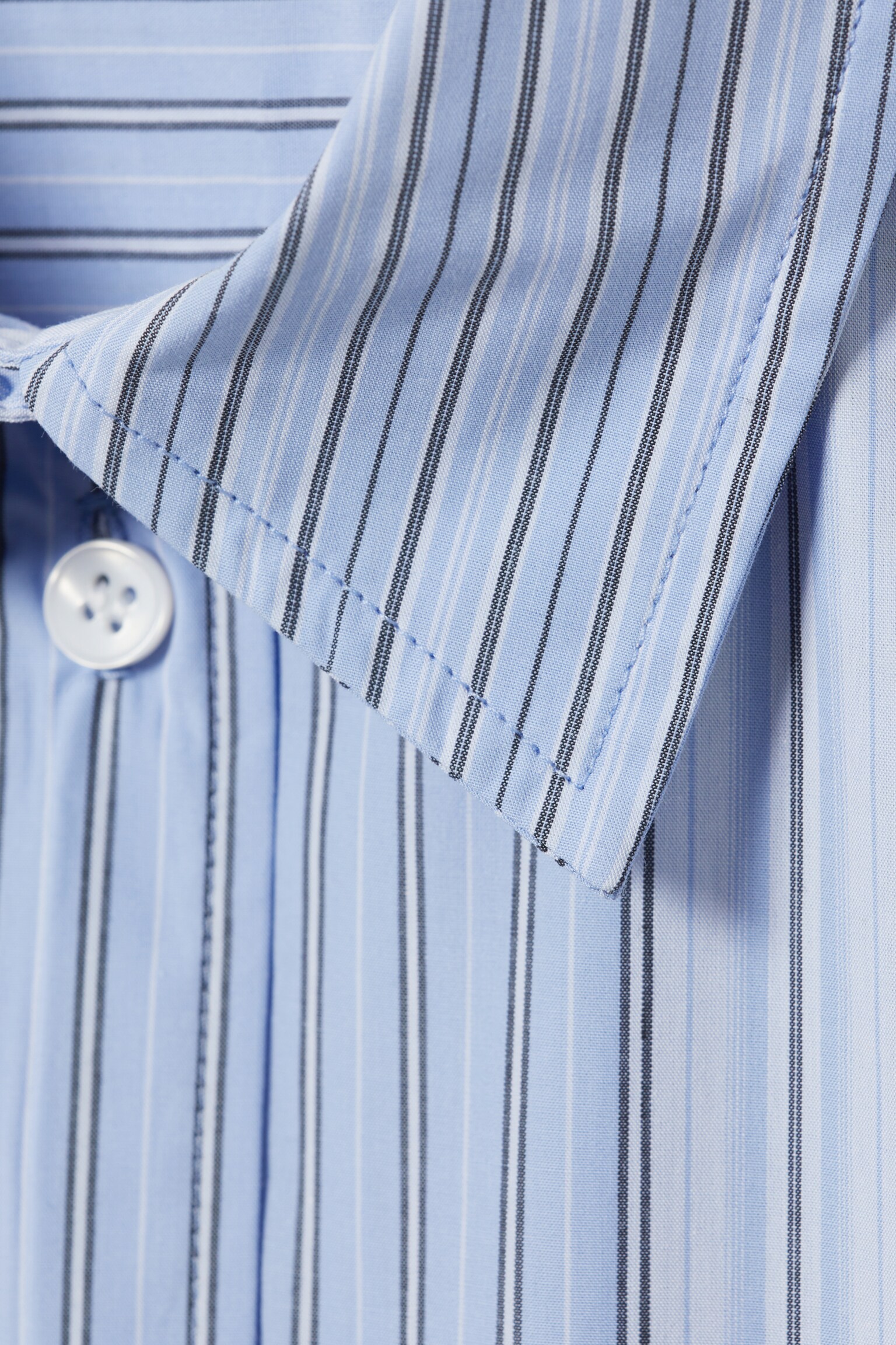 Camisa de manga larga de popelina de algodón - Azul claro a rayas/Cuadros azul oscuro/Blanco - 2