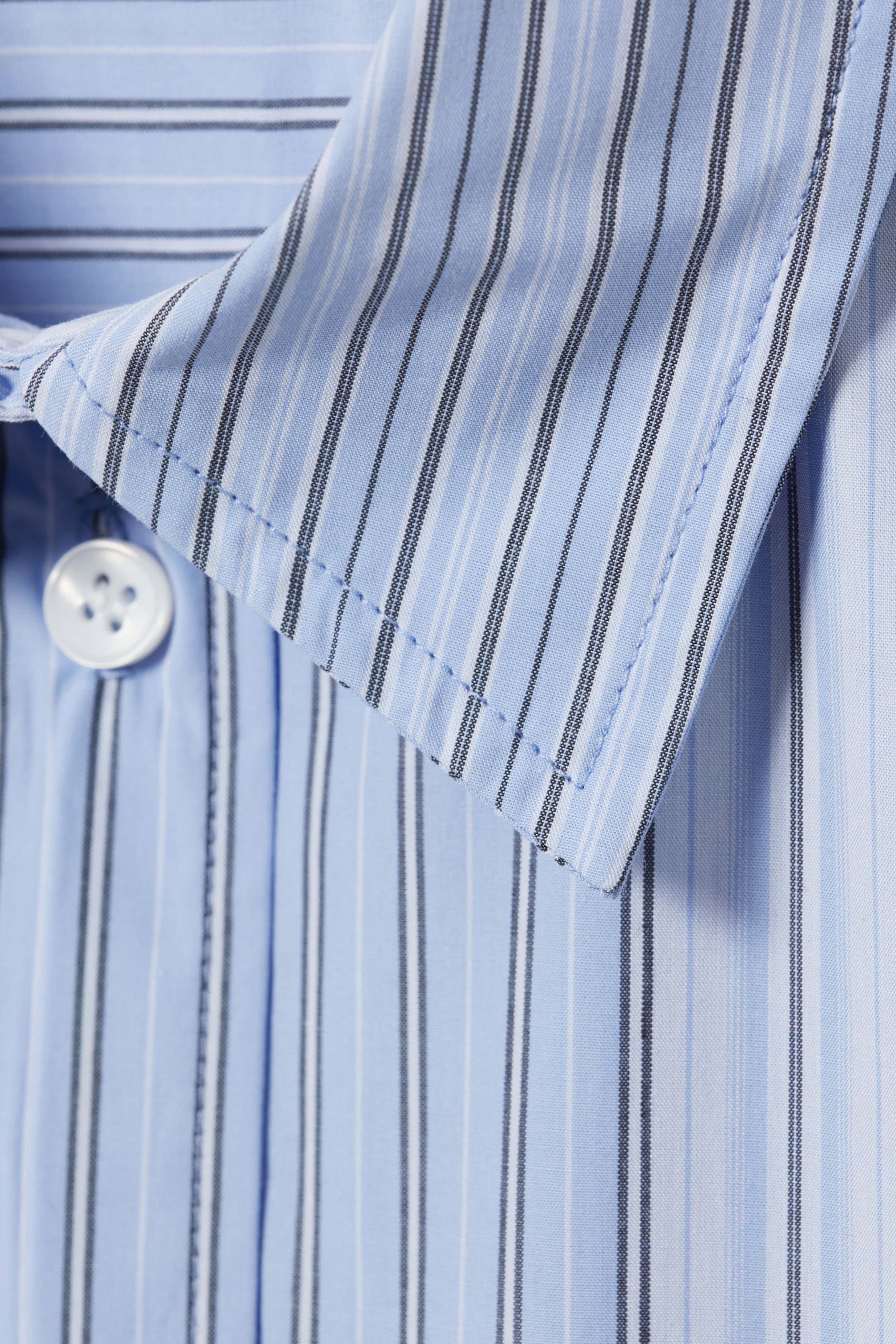 Striped Light Blue - Long-Sleeved Poplin Cotton Shirt - 4
