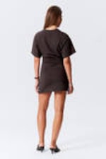 Dark Brown - Short-Sleeved Mini T-shirt Dress - 3
