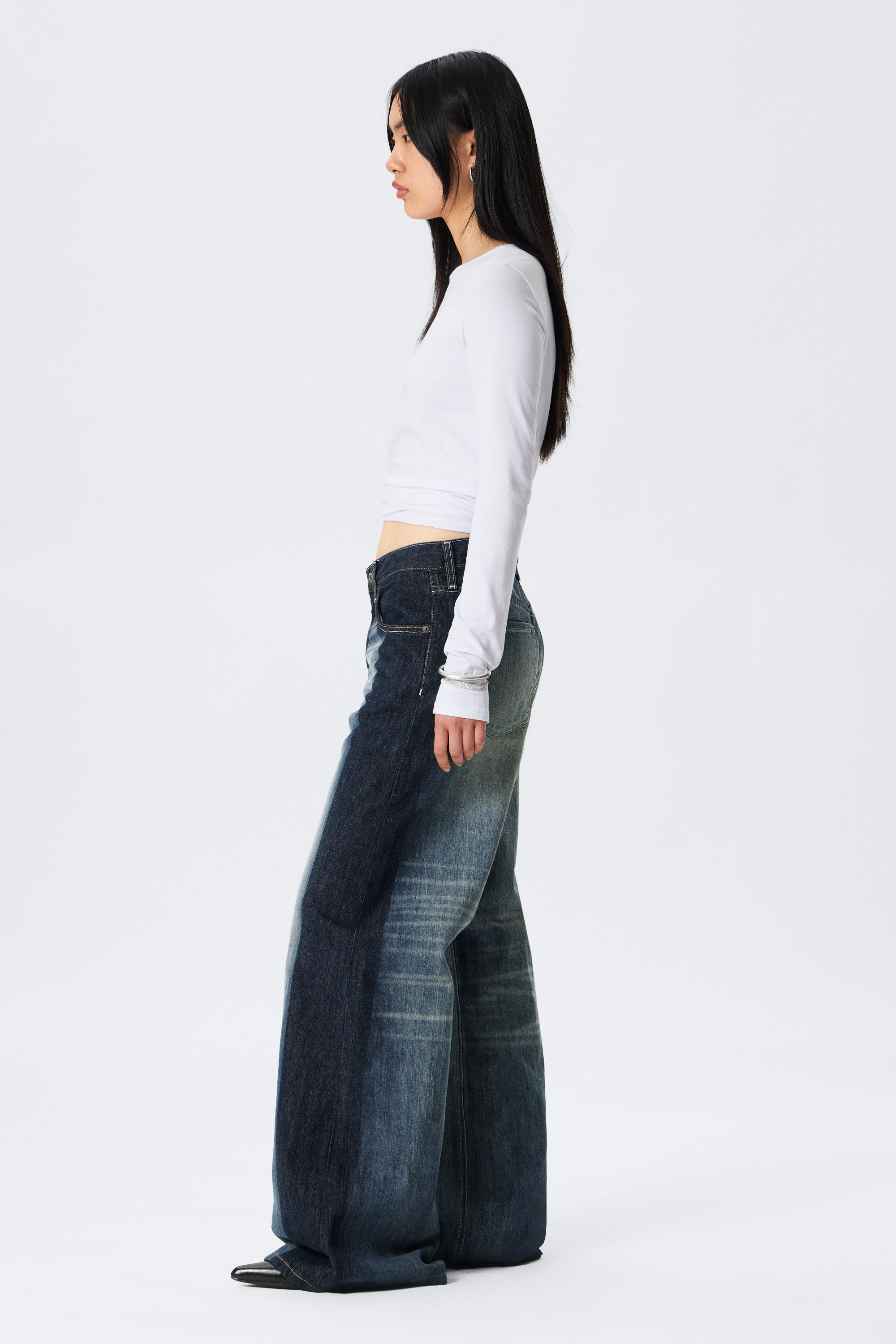 Laser Board Blue - Medium Blue - Solar Loose Wide Leg Unisex Jeans - 5