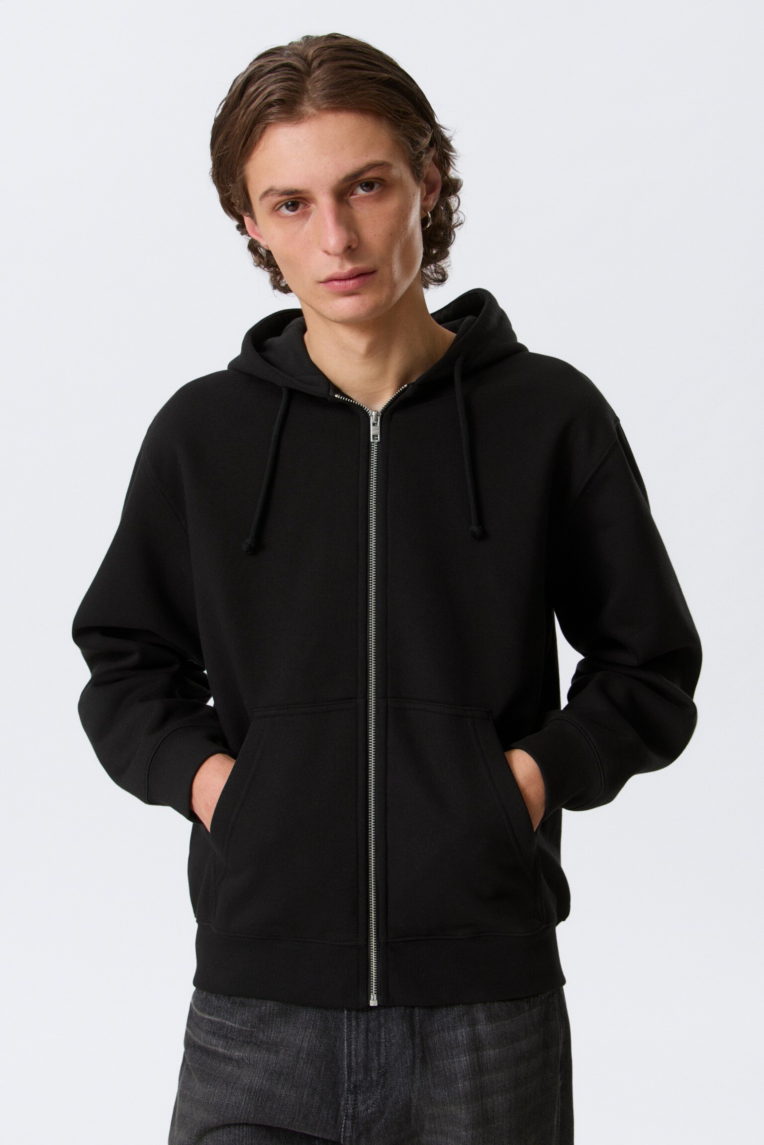 Klassisk Zip Hoodie - Sort/Gråmeleret - 1