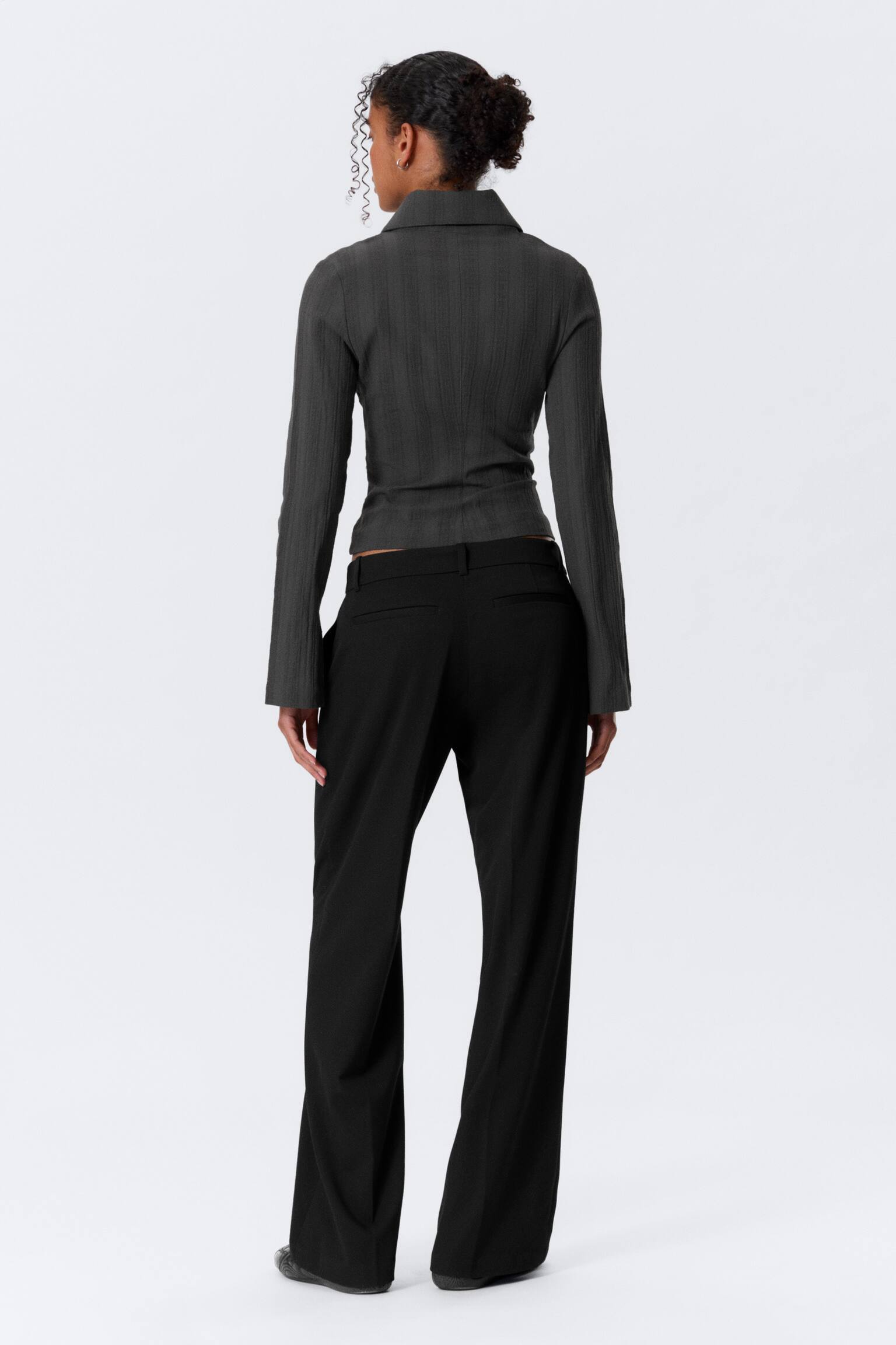 Pantalon de costume droit taille basse - Noir/Gris foncé chiné - 6