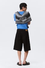 Black Rinse - Black - Astro Mid Rise Loose Baggy Denim Shorts - 5