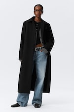 Black - Long Oversized Wool-Blend Coat - 3
