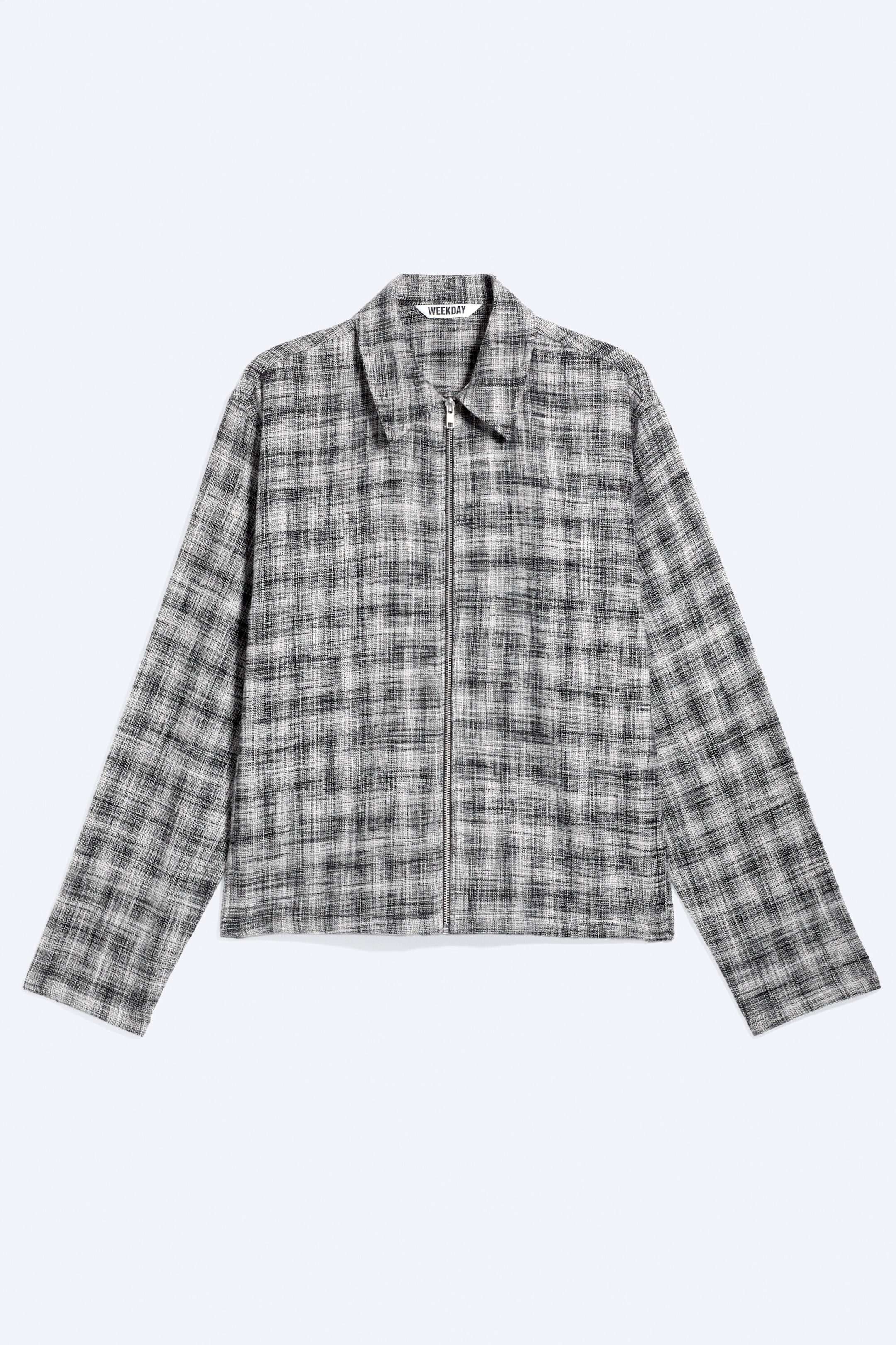 Schwarz kariert - Minimalistisches Overshirt mit Reißverschluss - 4