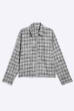 Schwarz kariert - Minimalistisches Overshirt mit Reißverschluss - 4