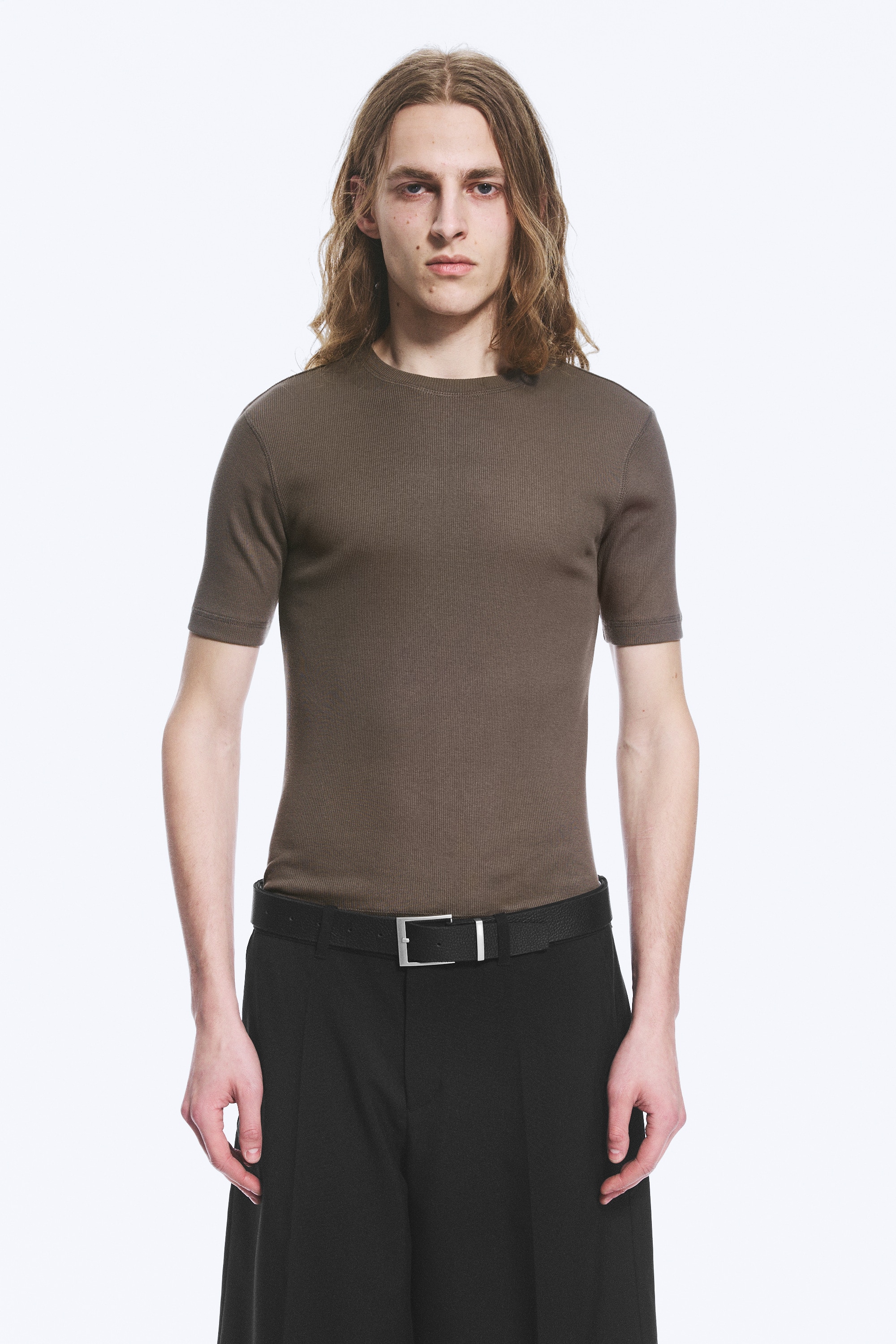 T-shirt slim in cotone a coste