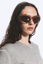 Monture beige + verres marron - Lunettes de soleil rondes oversize - 1