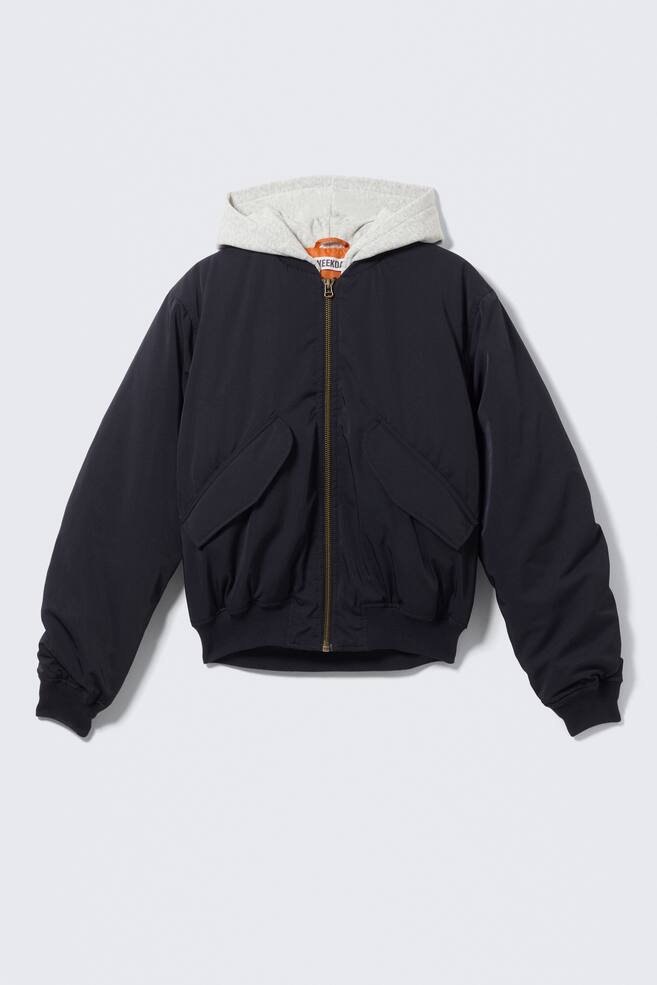Loose Hooded Bomber Jacket - Dark Navy Blue - 1