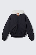 Dark Navy Blue - Loose Hooded Bomber Jacket - 8