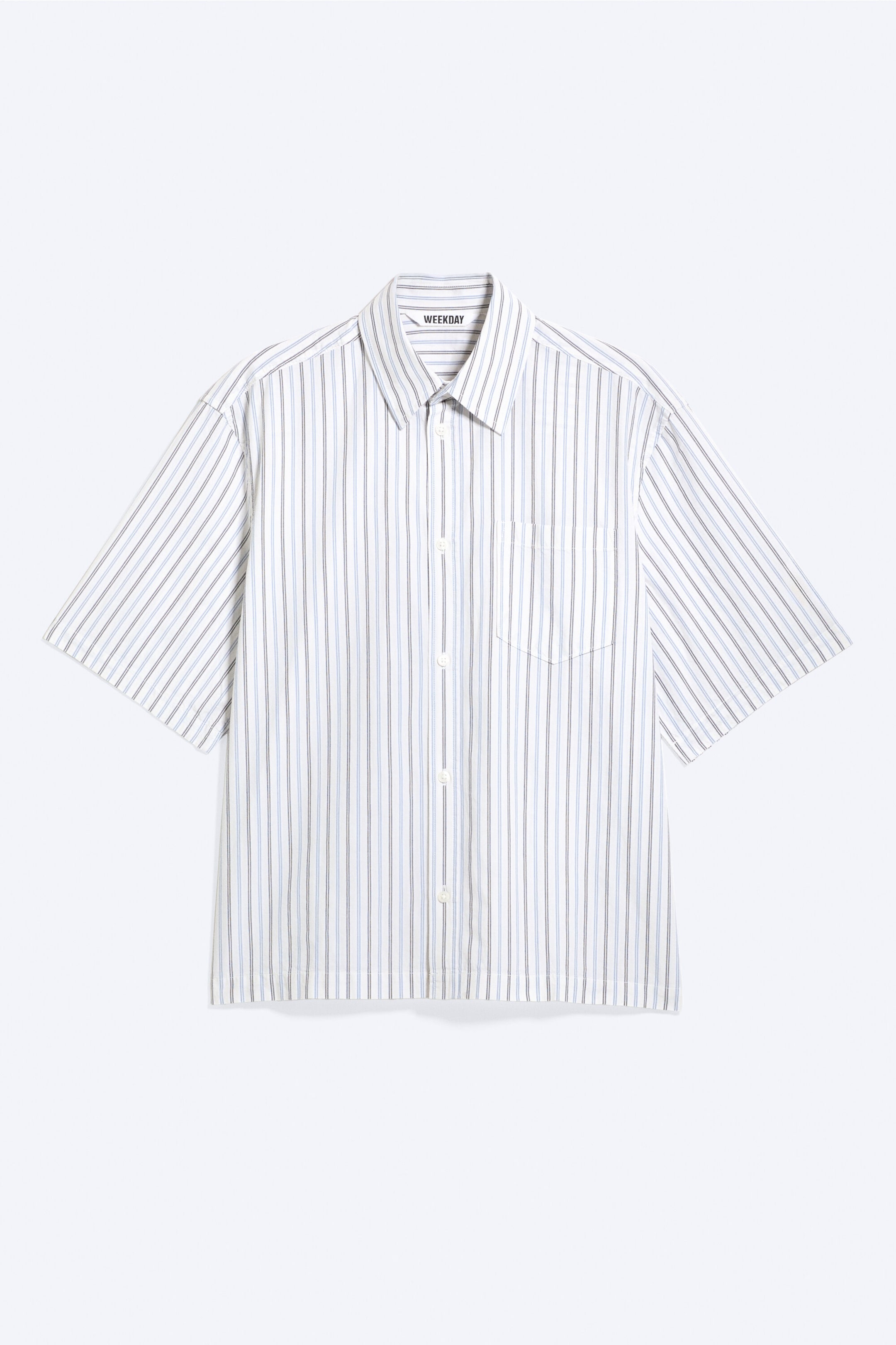 Striped Light Dusty Beige - Boxy Short-Sleeved Cotton Shirt - 1
