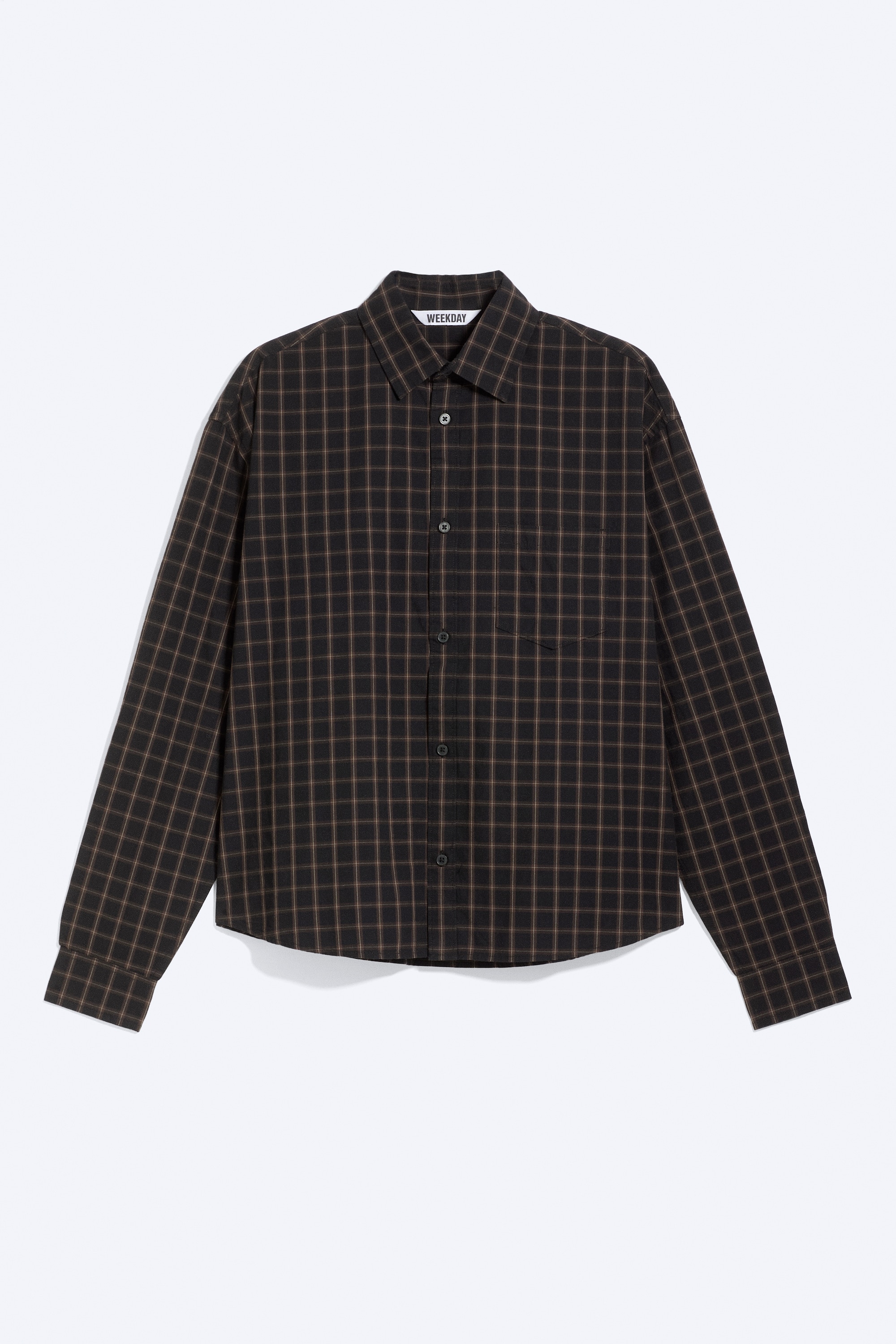 Kastiges Longsleeve-Hemd aus Baumwollpopeline - Schwarz/Braun kariert/Staubiges Hellbeige kariert/Grün kariert/Blau kariert/Beigefarbenes Karomuster