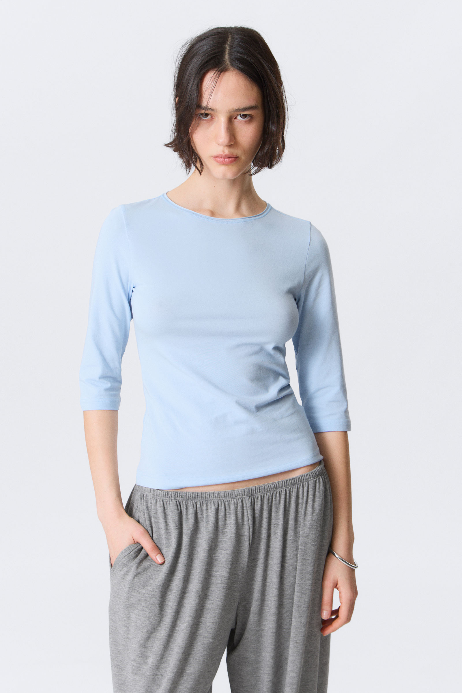 Weekday Fitted Three-quarter Sleeve Top In Blue