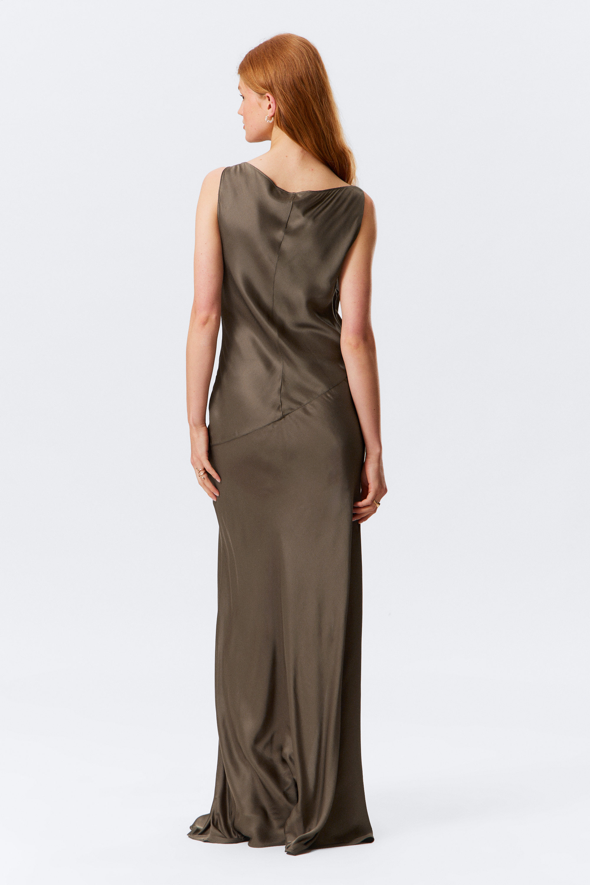 Dark Mole - Satin Boat-Neck Maxi Dress - 2