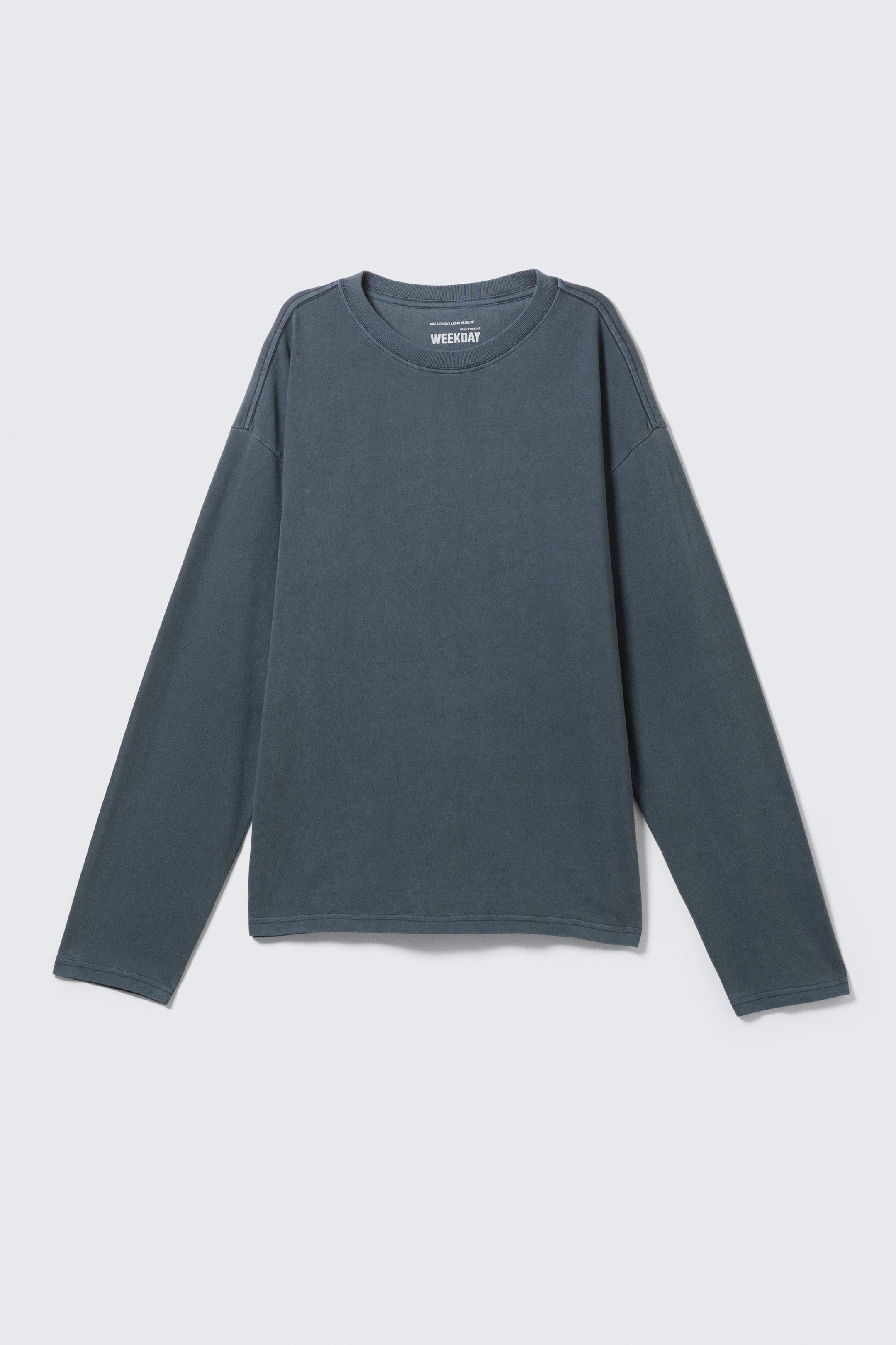 Washed Blue - Loose Boxy Long-Sleeved T-shirt - 3