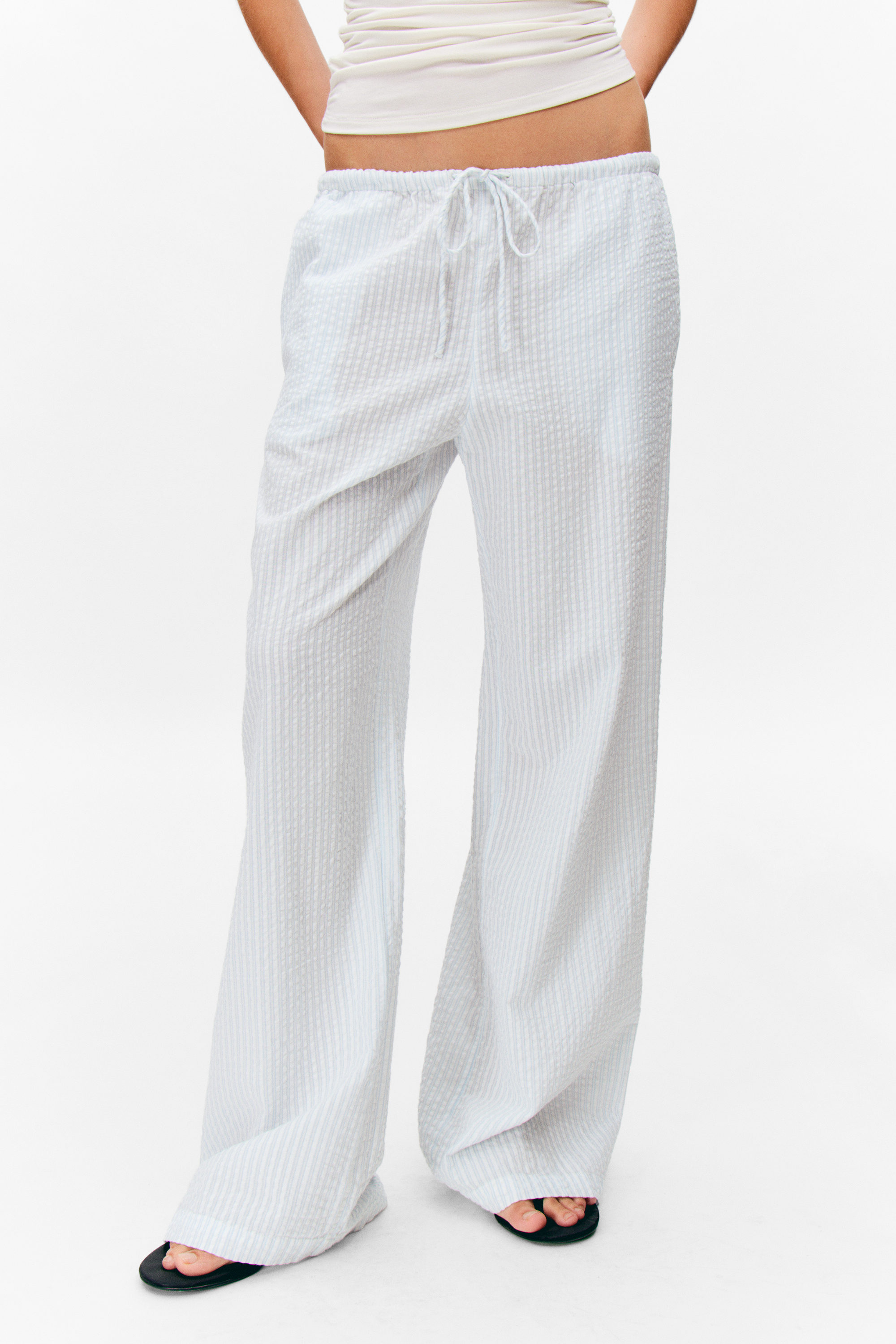White - Blue Stripes - Low-Rise Relaxed Pull-on Trousers - 2