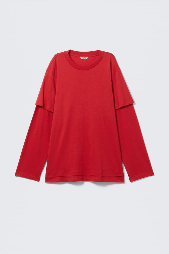 T-shirt a maniche lunghe in cotone - Rosso brillante - 1