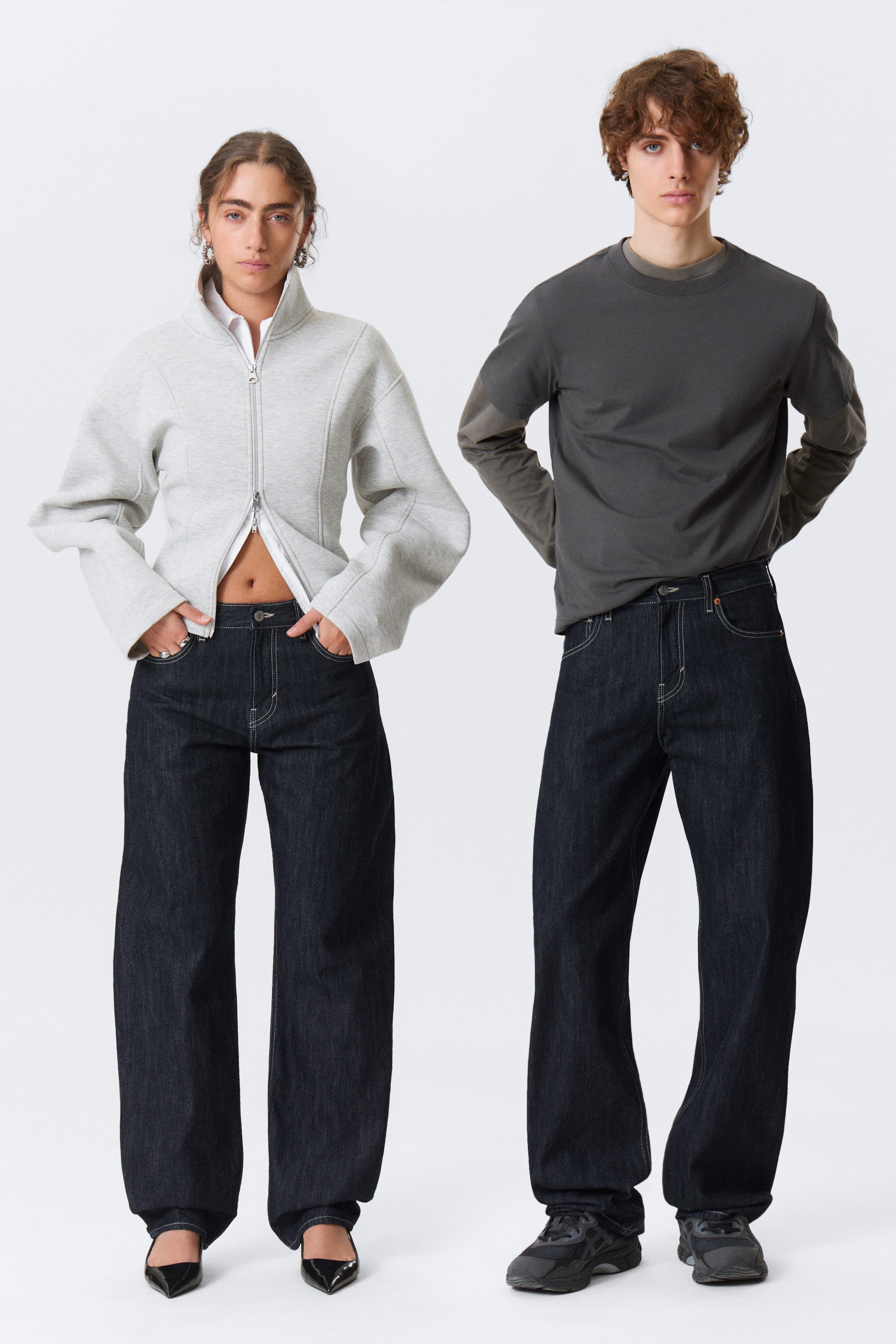 Blue Rinse - Dunkelblau - Nebula Mid Waist Loose Barrel Leg Unisex Jeans - 1